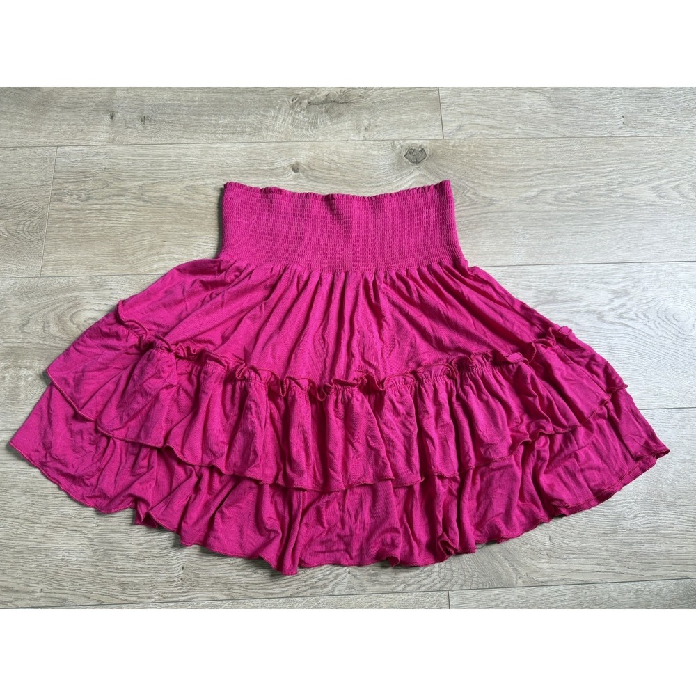 NWT Girls Kidpik ruffle tiered stretch skirt rayon bright pink smocked sz XXL 16